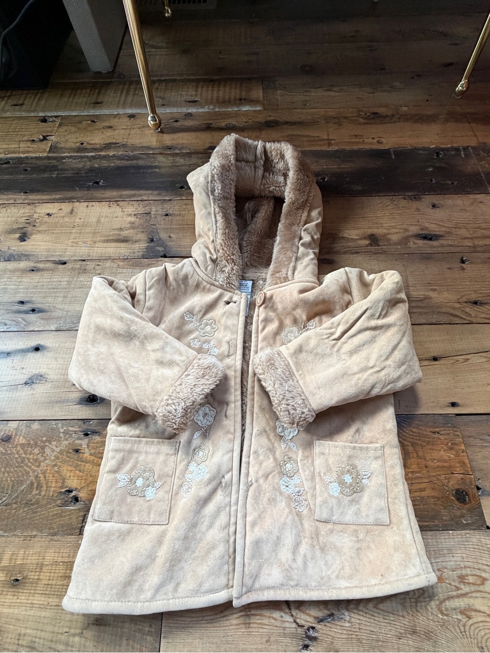 Kids' vintage Faux-Suede Coat with Sherpa Lining - Tan